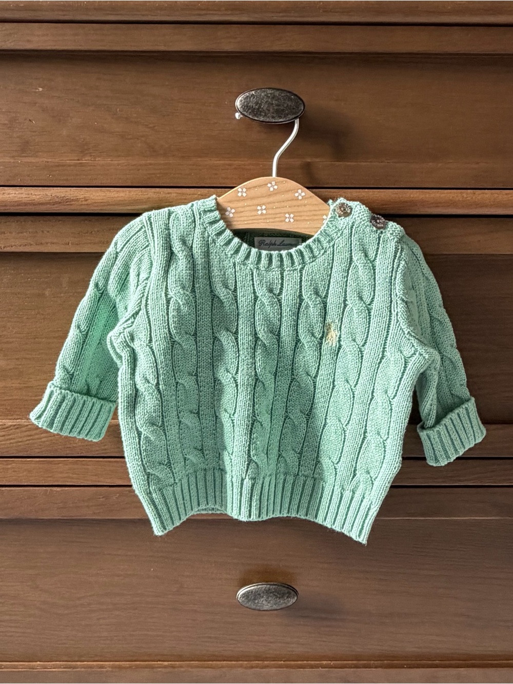 Ralph Lauren Mint Cable-Knit Crew Sweater